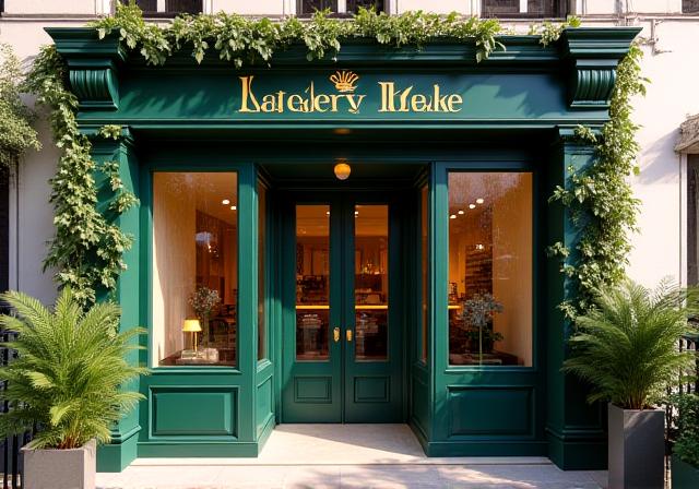 Canopy Bake front entrance with lush botanical decorations