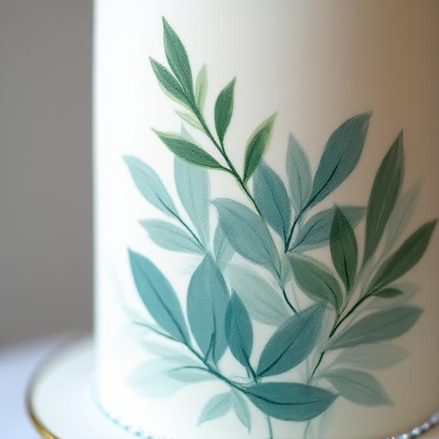 Wedding cake with hand-painted watercolor leaf motifs